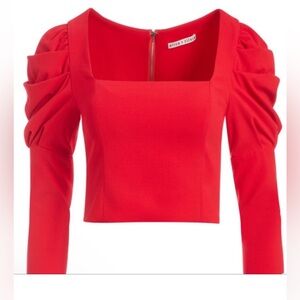 Alice + Olivia Rach Top In Paprika Zippered Back Puff
Sleeve Womens